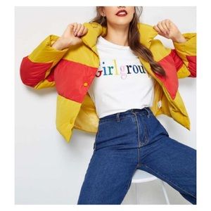 NEW Jacket Cropped NEW WITHOUT TAGS Color Block Padded Puffer Jacket Size XS